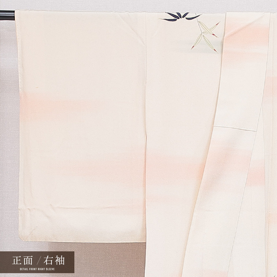 付下げ 袷 身丈156cm 裄丈62cm 正絹 Cランク Mサイズ 広衿 インフォーマル ちりめん 流水 菊 クリーム系 1261-16666