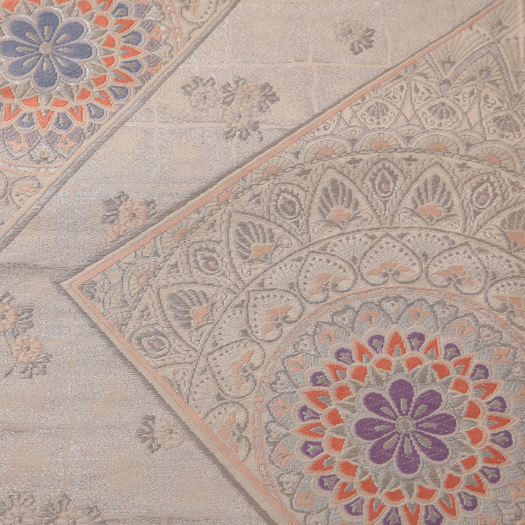 袋帯 帯丈428cm フォーマル 六通 未仕立て Aランク 正絹 唐草華文 扇 銀系 1223-01889