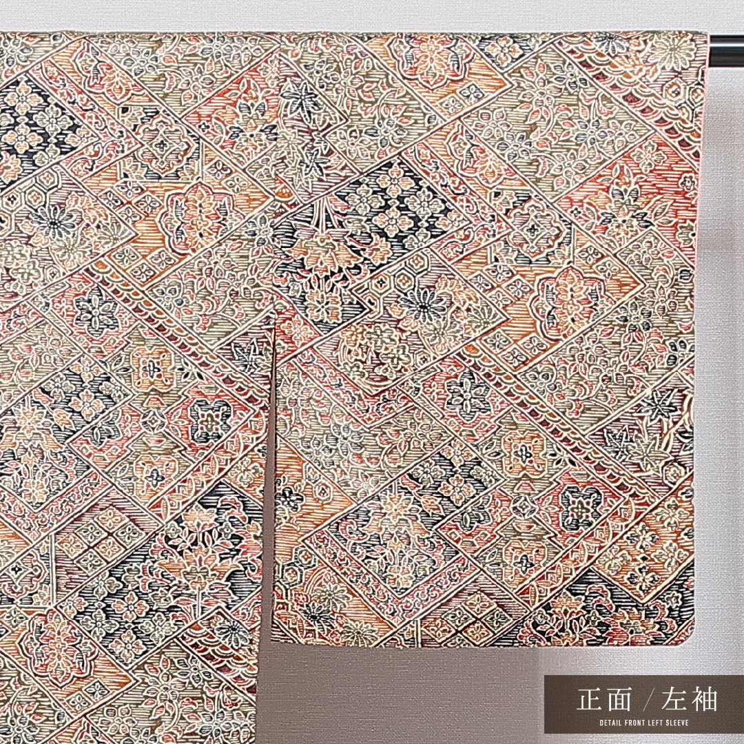 洗える着物 小紋 袷 身丈165cm 裄丈66cm ポリエステル Sランク インフォーマル 広衿 XLサイズ 鏡裏文 多色系 RP 1221-16051