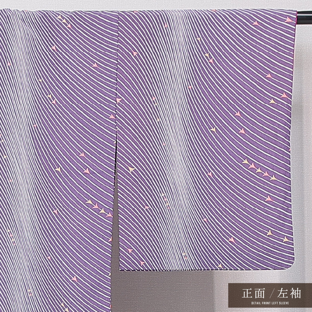 洗える着物 小紋 袷 身丈160cm 裄丈64cm ポリエステル Sランク インフォーマル バチ衿 Lサイズ 創作柄 紫系 RP 1221-15756