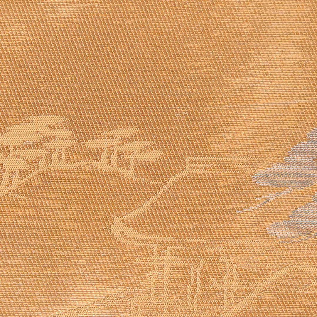 袋帯 帯丈422cm 正絹 六通 フォーマル 楼閣 道長取り 山水 朱系 クリーム系 1243-02189