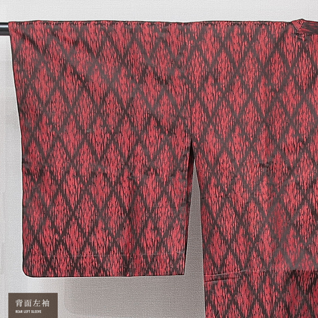 道行コート 袷 身丈120cm 裄丈63cm 正絹 Aランク Sサイズ 菱 赤系 HP 1237-15275