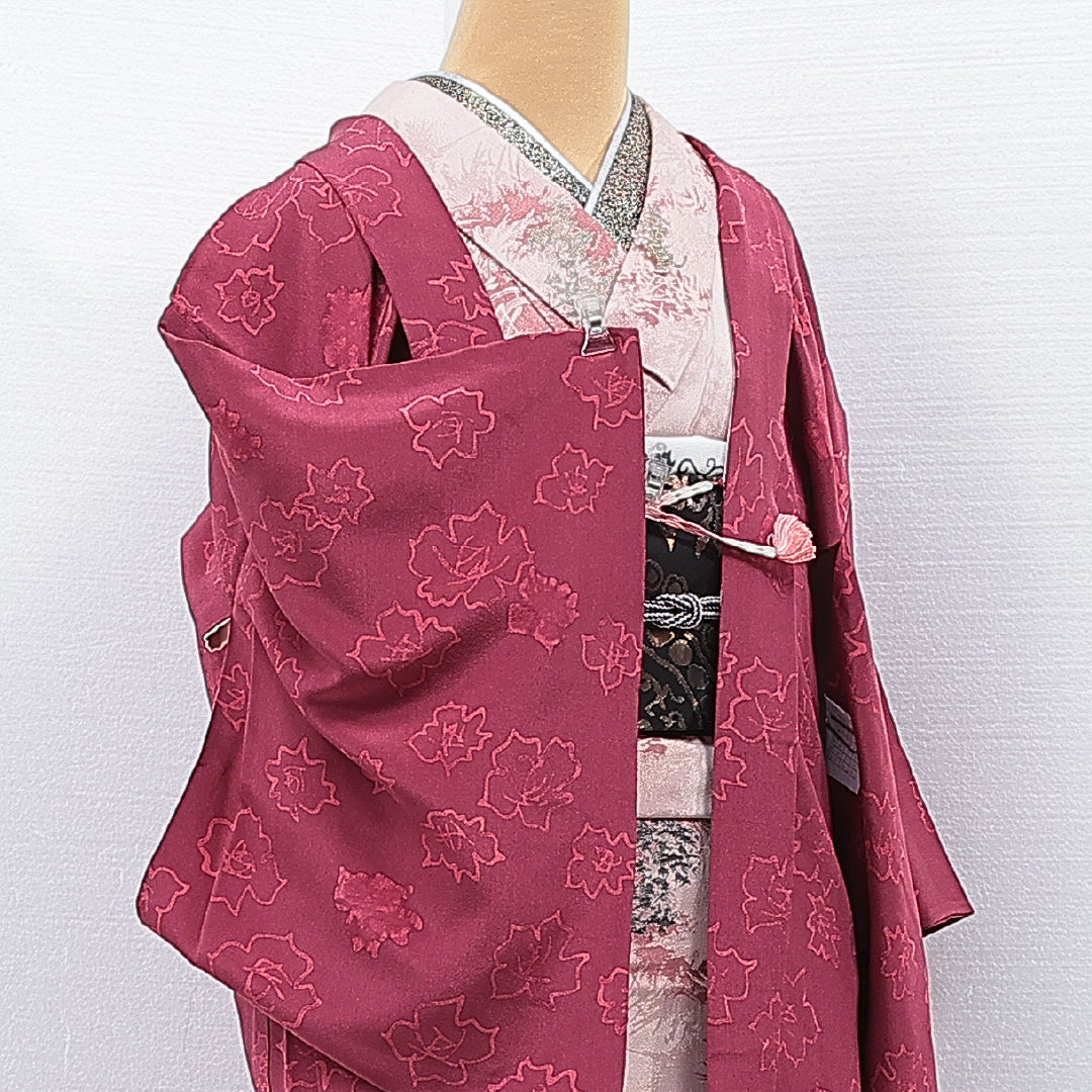 羽織 袷 身丈80cm 裄丈62cm 正絹 Sランク カジュアル Sサイズ 紐あり 桔梗 紫系 RP 1232-15326