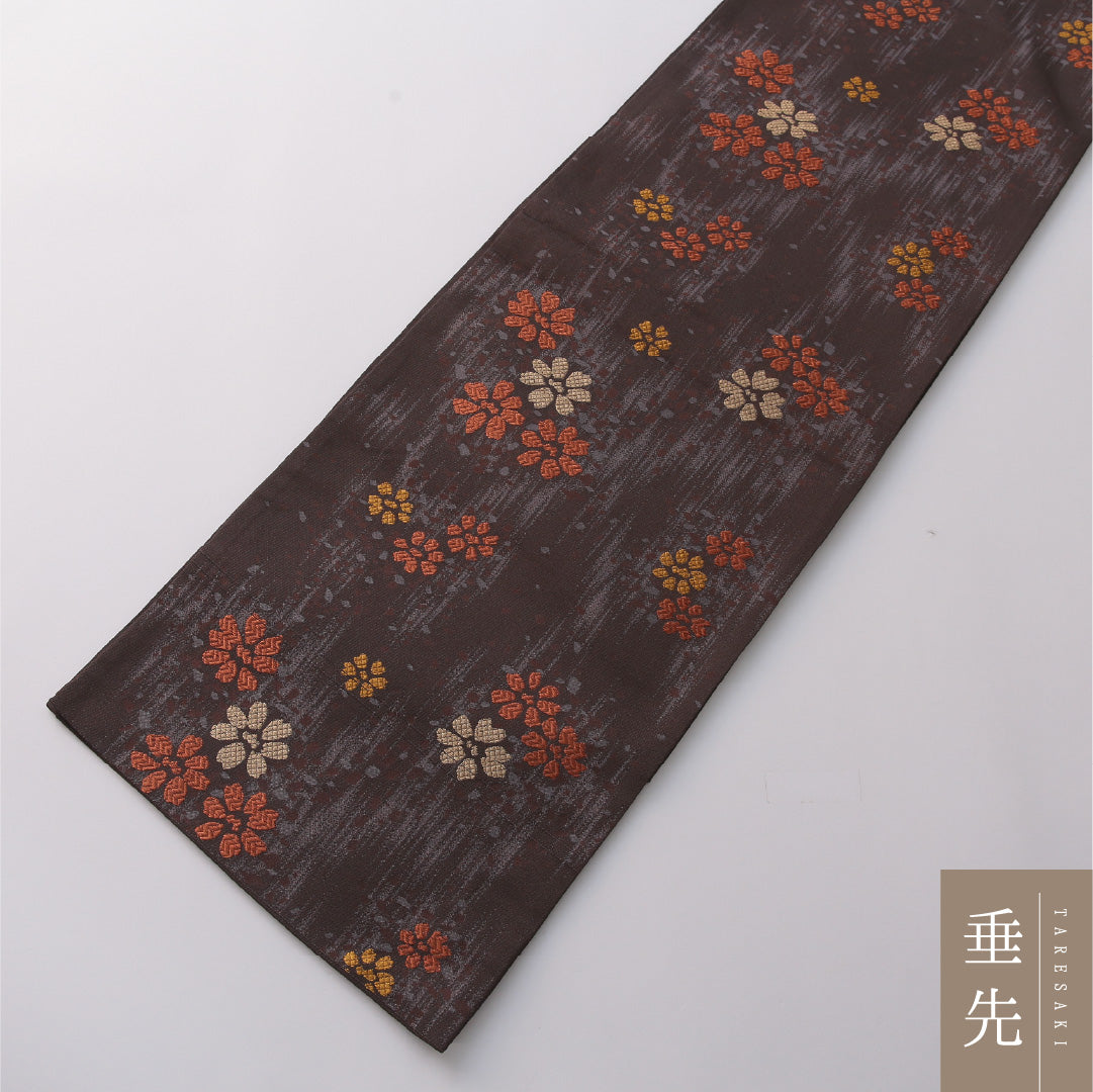 九寸名古屋帯 Sランク 帯丈380cm ポリエステル 洗える帯 六通 開き仕立て 織り インフォーマル 桜 茶系 RP 1245-03225