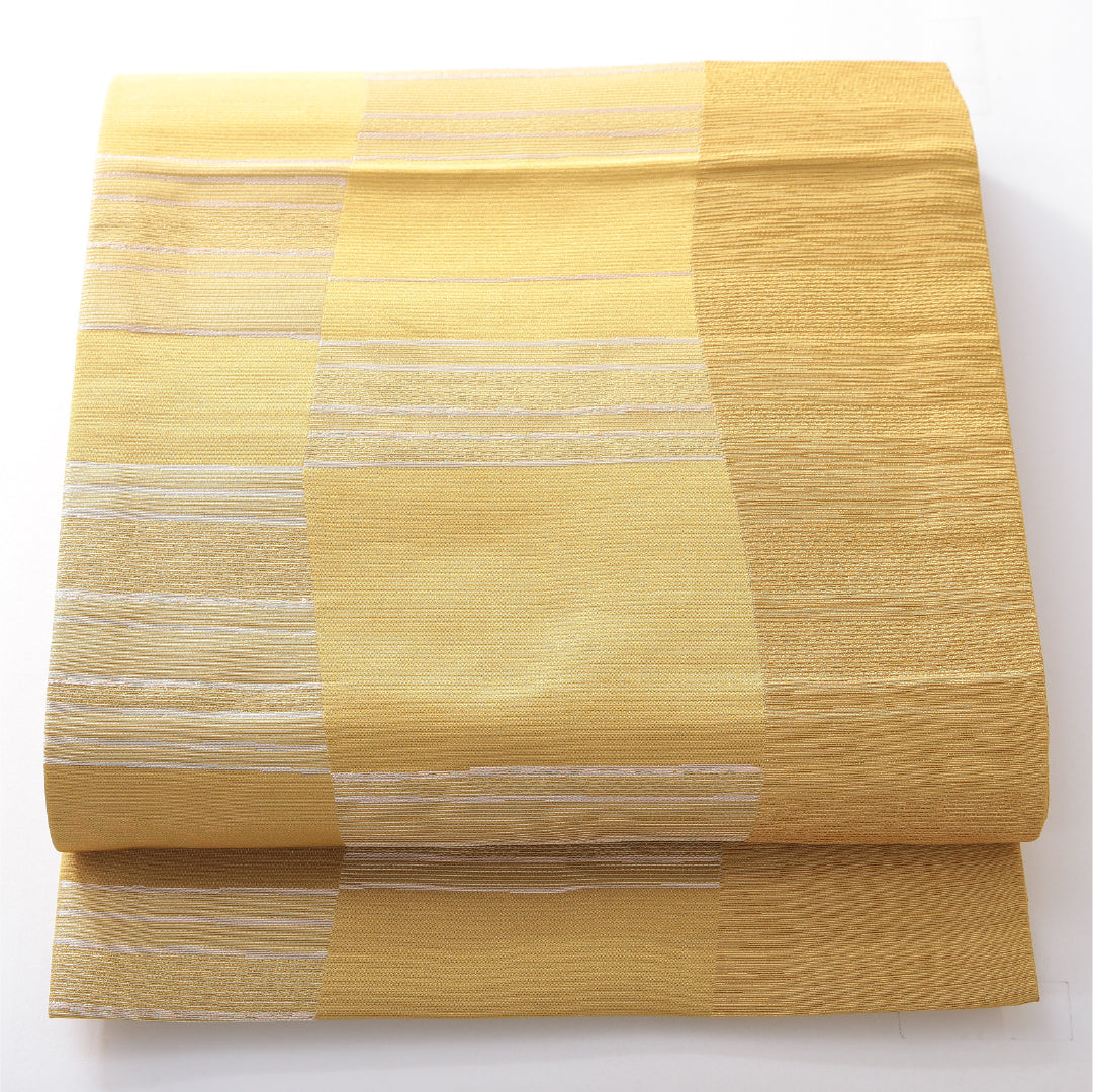 九寸名古屋帯 帯丈378cm カジュアル 開き仕立て 六通 Sランク ポリエステル 創作柄 黄系 1224-03830