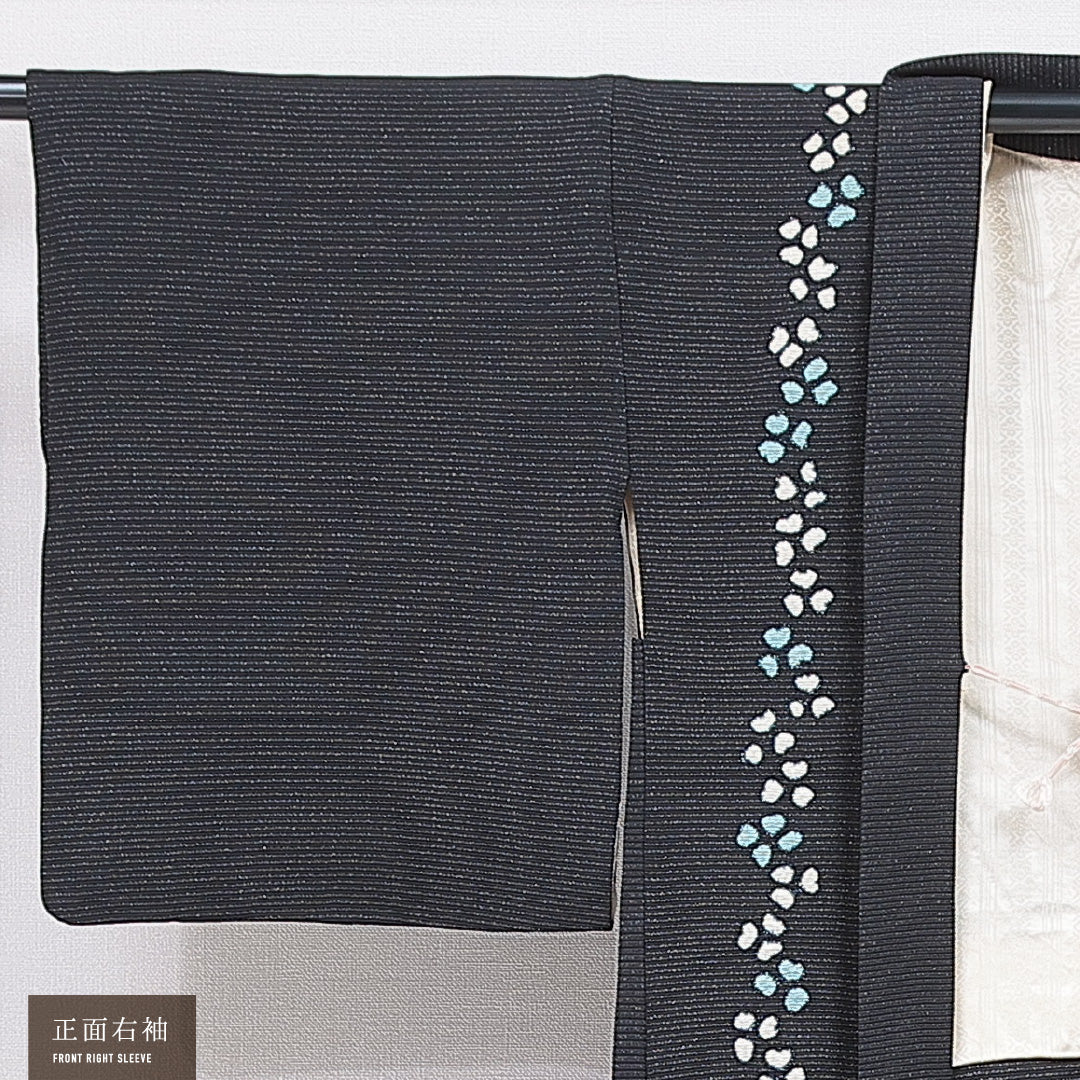 羽織 袷 身丈82cm 裄丈62cm 正絹 Aランク カジュアル Sサイズ 織り出し 紐あり 創作柄 黒系 RP 1232-16834