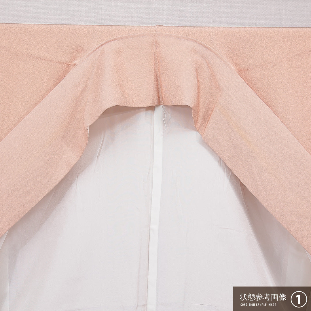 訪問着 袷 身丈155cm 裄丈60cm 正絹 Aランク Mサイズ 広衿 一つ紋(蔦) セミフォーマル 鶴 梅 落款 ピンク系 1212-15489