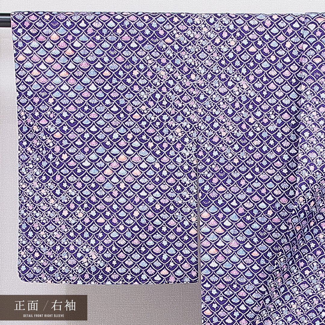 洗える着物 小紋 袷 身丈163cm 裄丈64cm ポリエステル Sランク インフォーマル 広衿 Lサイズ 菊 梅 紫系 RP 1221-16296