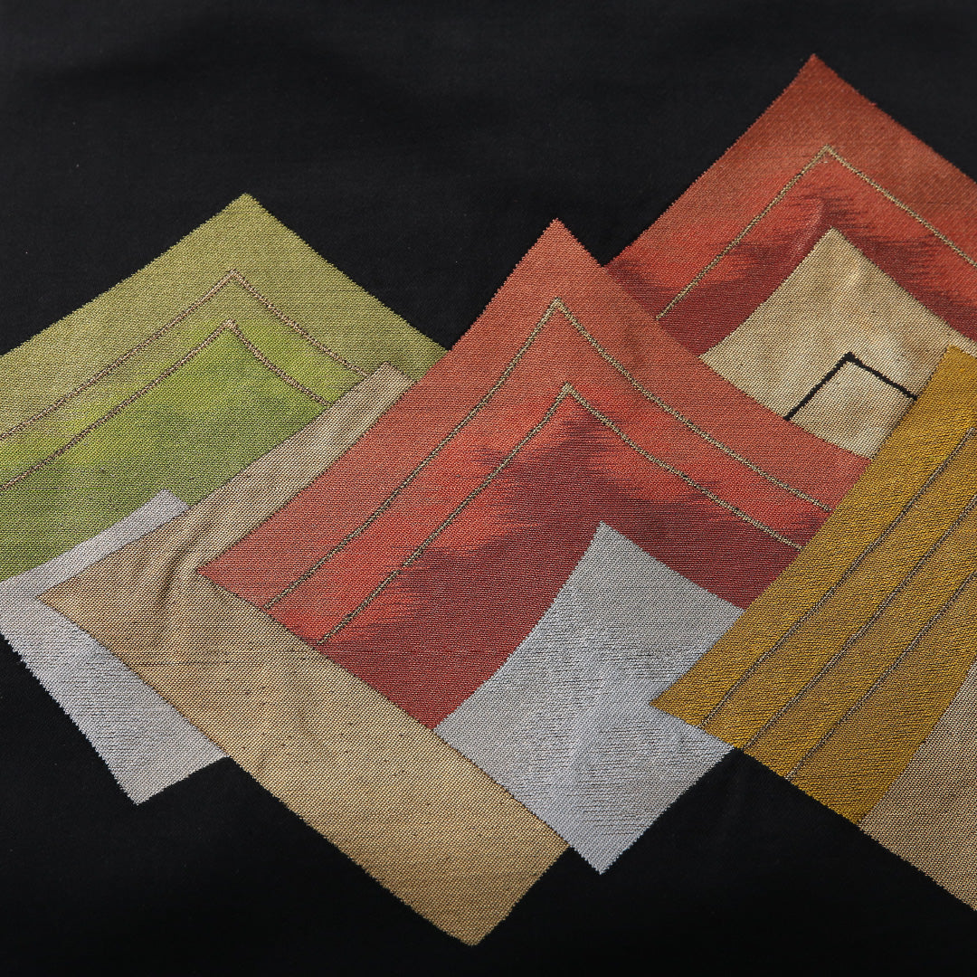 九寸名古屋帯 帯丈355cm カジュアル 名古屋仕立て ポイント柄 Sランク 正絹 創作柄 黒系 1224-03507