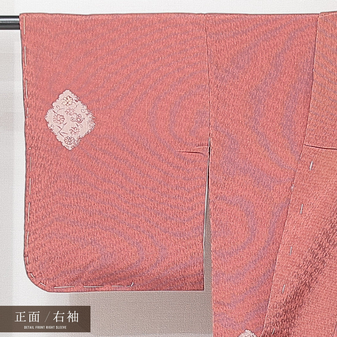 アンティーク 紬 袷 身丈153cm 裄丈63cm 正絹 Aランク Sサイズ 広衿 花柄 赤系 1216-15233