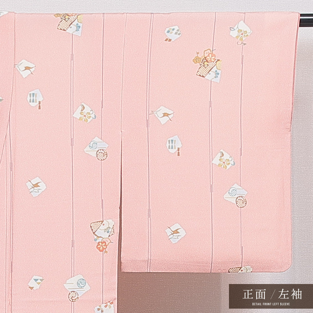 洗える着物 小紋 袷 身丈158cm 裄丈62cm ポリエステル Sランク インフォーマル 広衿 Mサイズ 梅 ピンク系 RP 1221-16254