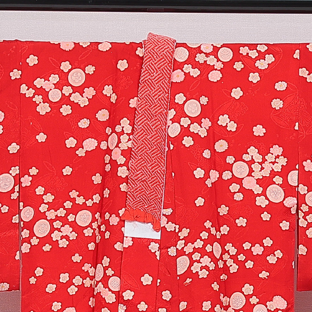 アンティーク 長襦袢 無双袖 身丈130cm 裄丈64cm 正絹 Cランク Lサイズ 桜 赤系 RP 1239-16697