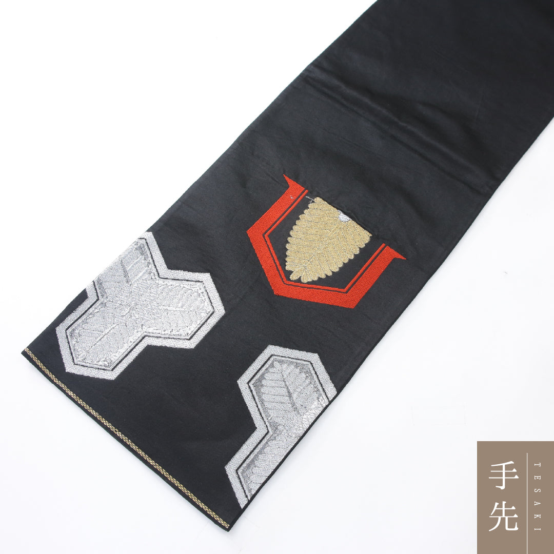 袋帯 帯丈408cm 正絹 六通 フォーマル 毘沙門亀甲 吉祥文様 黒系 1243-02173