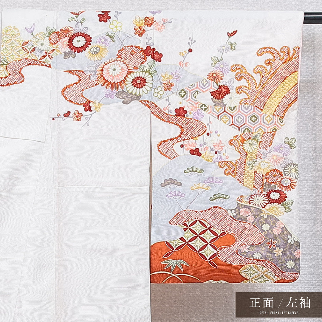 訪問着 洗える着物 袷 身丈158cm 裄丈64cm ポリエステル Aランク Mサイズ 広衿 セミフォーマル 吉祥文様 白系 1212-16264