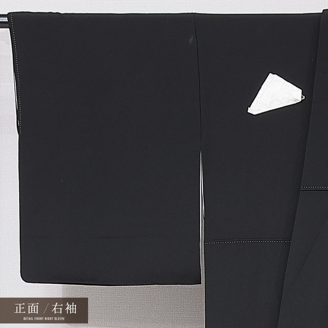 黒留袖 袷 身丈155cm 裄丈62cm 三つ紋 三つ橘 フォーマル Bランク Mサイズ 正絹 比翼仕立て 広衿 牡丹 金駒刺繍 1211-F0681