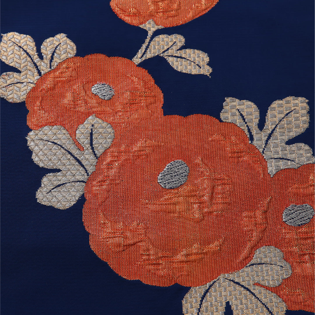 八寸名古屋帯 帯丈354cm いづくら帯 カジュアル 松葉仕立て ポイント柄 Sランク 正絹 ふくれ織 菊 青系 1224-03239