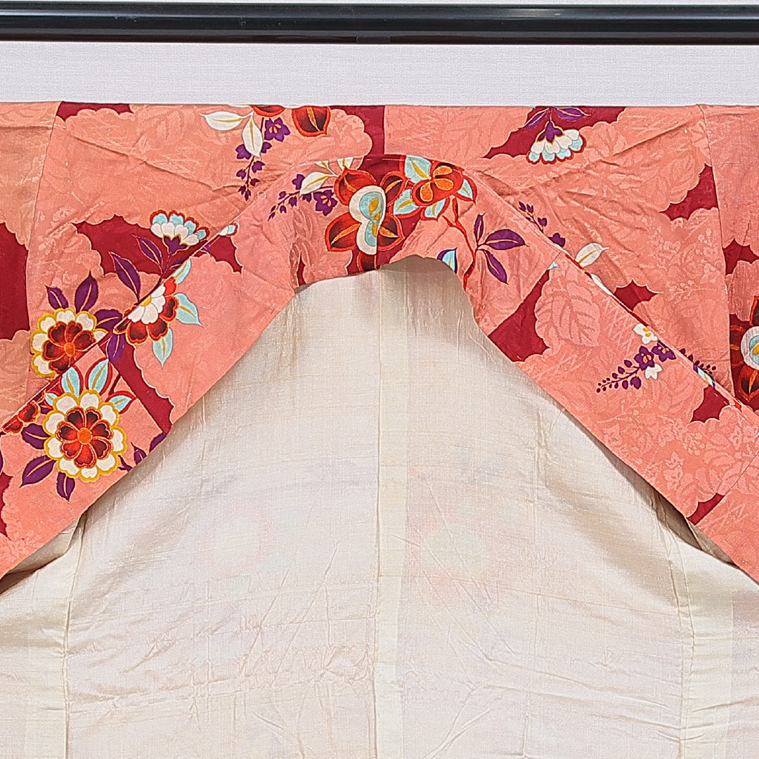 アンティーク 小紋 袷 身丈127cm 裄丈62cm 正絹 Cランク 広衿 XSサイズ 橘 朱系 M4 1221-16744