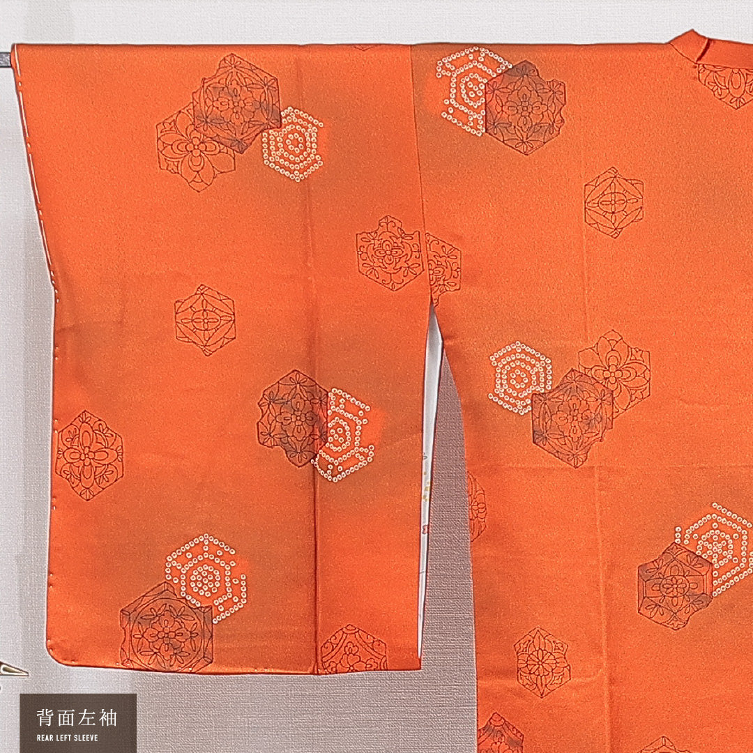 道行コート 袷 身丈82cm 裄丈65cm 正絹 Sランク Mサイズ フォーマル 創作柄 朱系 1263-15131