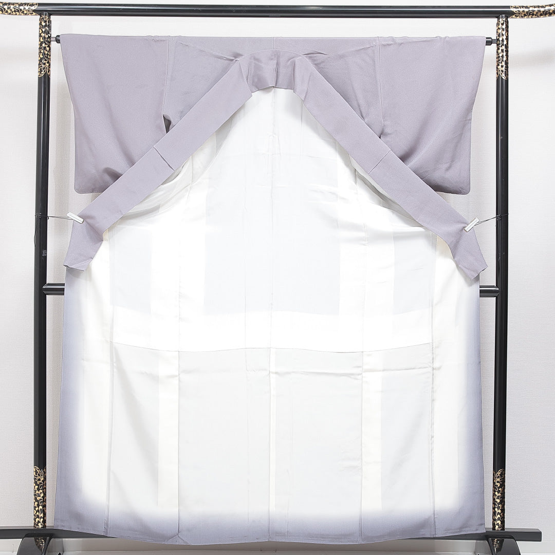 付下げ 袷 身丈163cm 裄丈65cm 正絹 Cランク Lサイズ 広衿 一つ紋(丸に橘) セミフォーマル 笠松 ぼかし染 金駒刺繍 グレー系 1261-16425