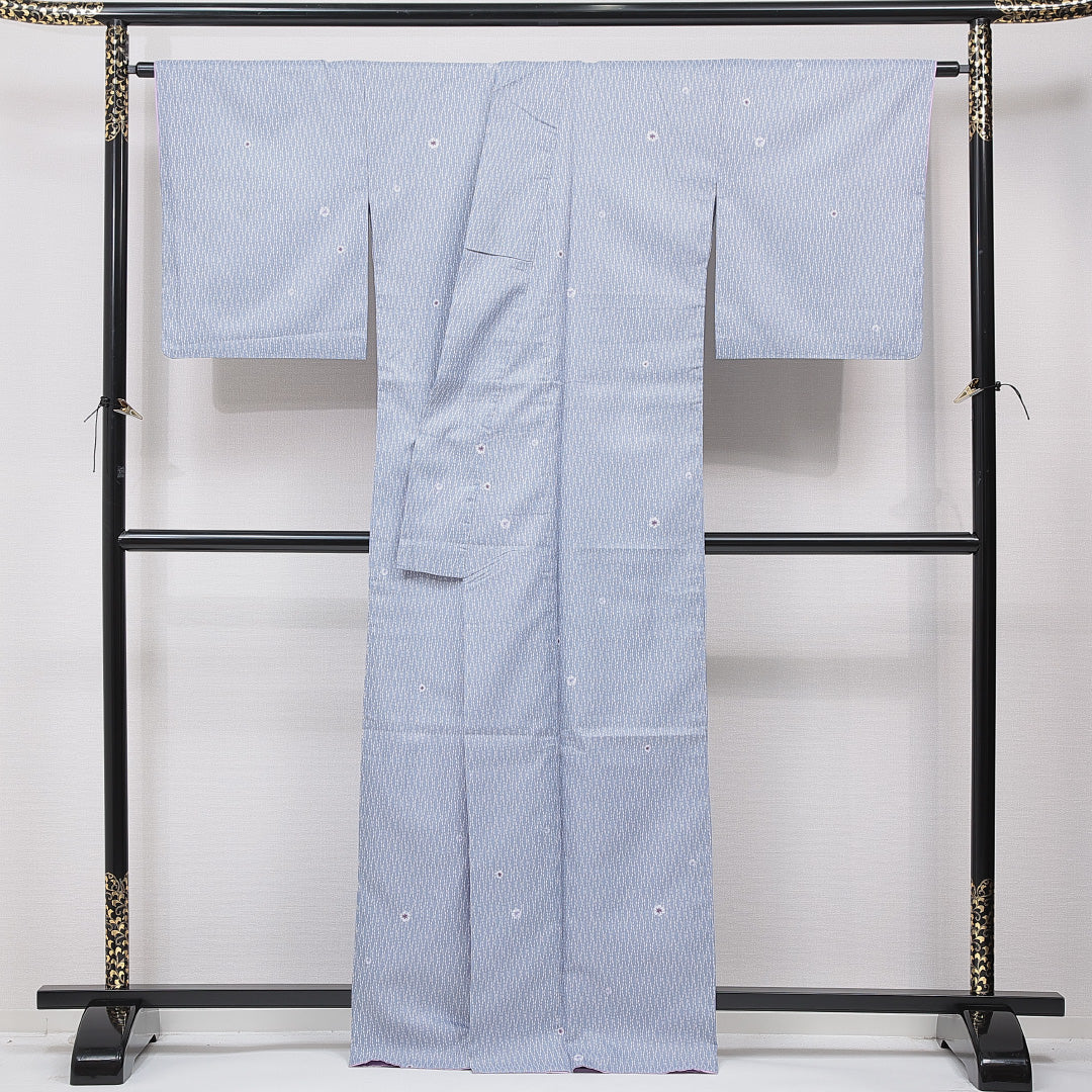 洗える着物 小紋 袷 身丈166cm 裄丈67cm ポリエステル Sランク インフォーマル 広衿 XLサイズ よろけ縞 水色系 RP 1221-15828