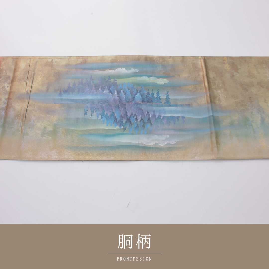 袋帯 帯丈432cm 大原の里 セミフォーマル ポイント柄 Sランク 正絹 風景柄 作家物 落款 金系 1223-02328