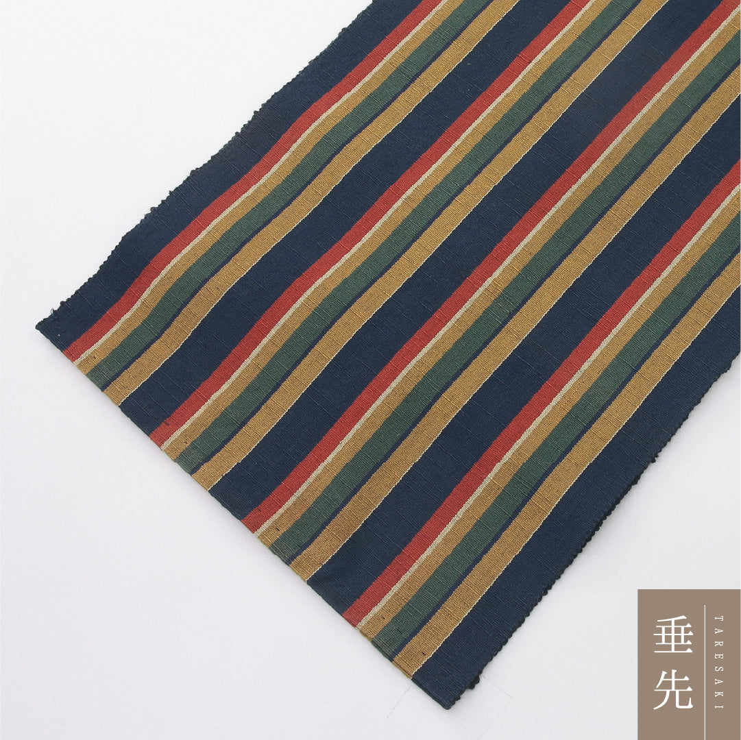 八寸名古屋帯 Aランク 帯丈448cm 正絹 全通 開き仕立て 織り カジュアル 紬 縞 多色系 RP 1245-04094