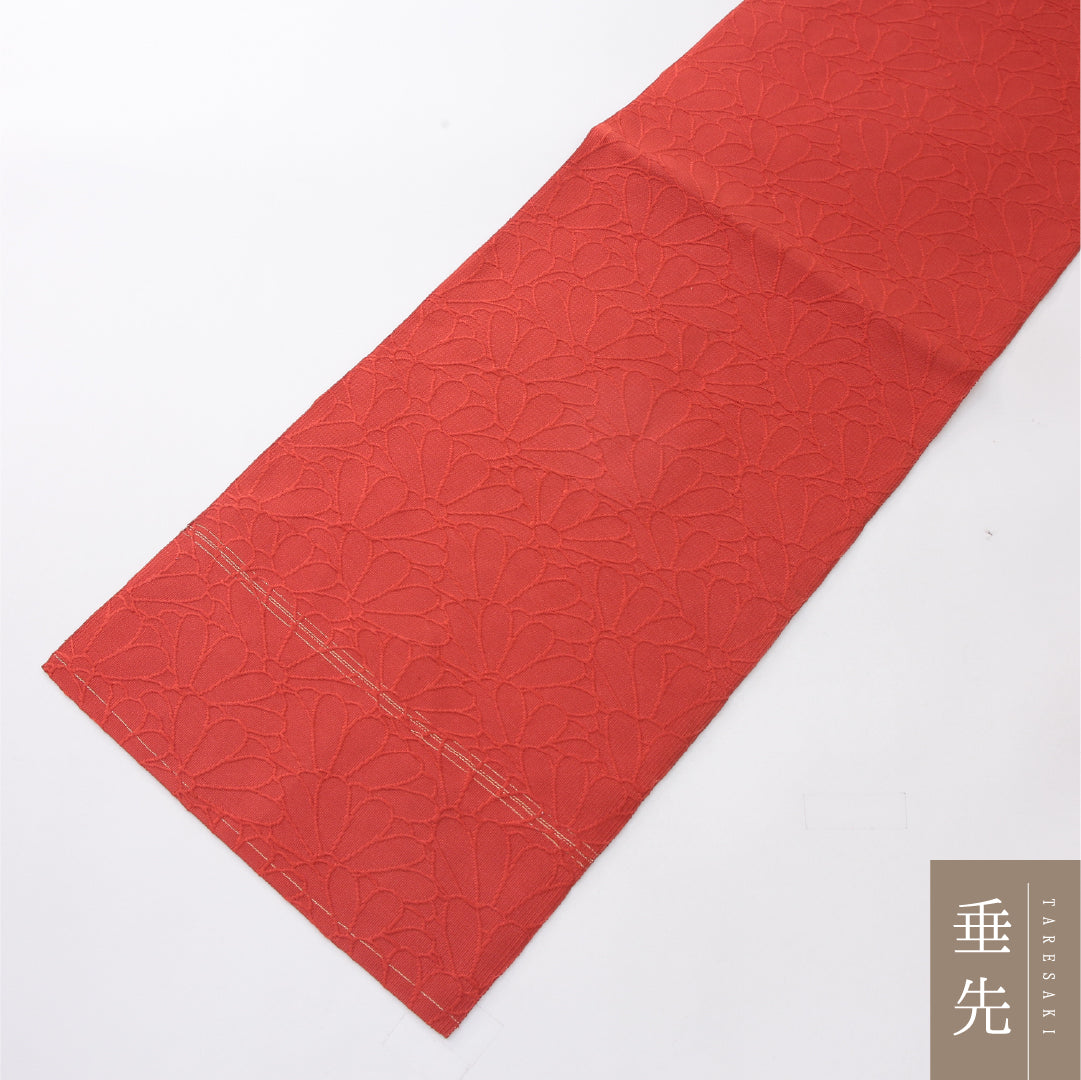 八寸名古屋帯 Sランク 帯丈353cm 正絹 全通 松葉仕立て 織り カジュアル 菊 赤系 RP 1245-04046