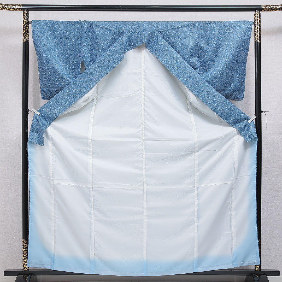 江戸小紋(大小霰) 洗える着物 袷 身丈164cm 裄丈66cm ポリエステル Sランク Lサイズ 広衿 インフォーマル 青系 1262-16278