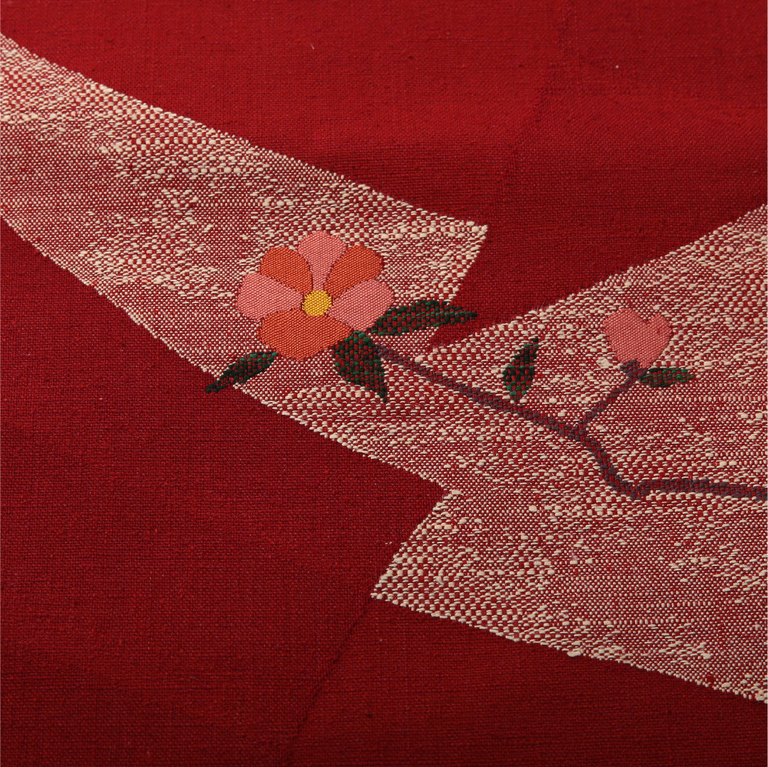 八寸名古屋帯 帯丈349cm カジュアル 松葉仕立て ポイント柄 Sランク 正絹 創作柄 赤系 1224-03622