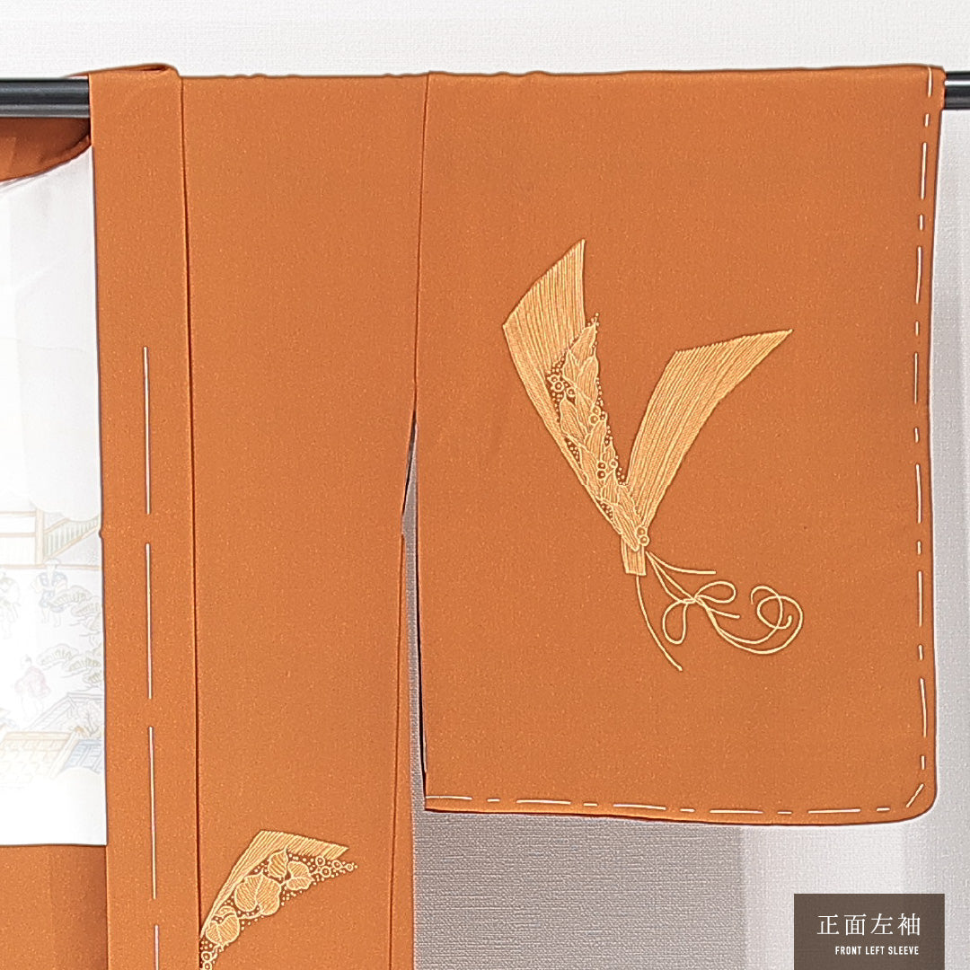 羽織 袷 身丈78cm 裄丈64cm 正絹 Aランク Mサイズ バチ衿 カジュアル 牡丹 茶系 1217-15137