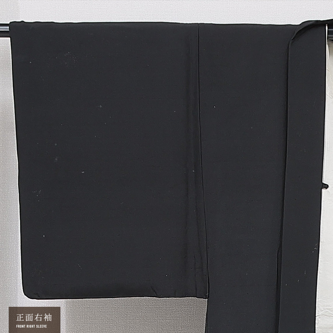 羽織 男性用 袷 身丈103cm 裄丈67cm 正絹 Cランク 一つ紋 (三つ巴) セミフォーマル Sサイズ 無地 黒系 LP 1235-15773