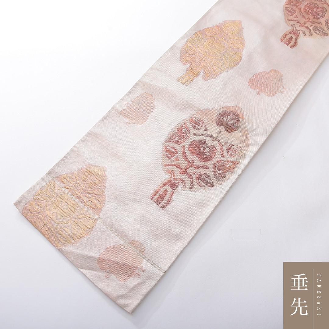 袋帯 帯丈416cm 正絹 六通 帯芯なし インフォーマル ふくれ織 創作柄 ピンク系 1243-02171