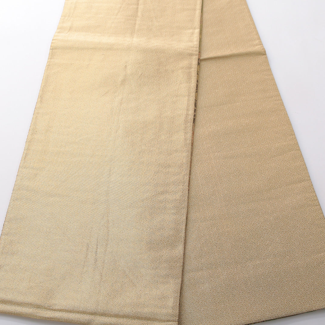 袋帯 帯丈412cm フォーマル 六通 Sランク 正絹 樹下双獣文 菱 金系 1223-02073