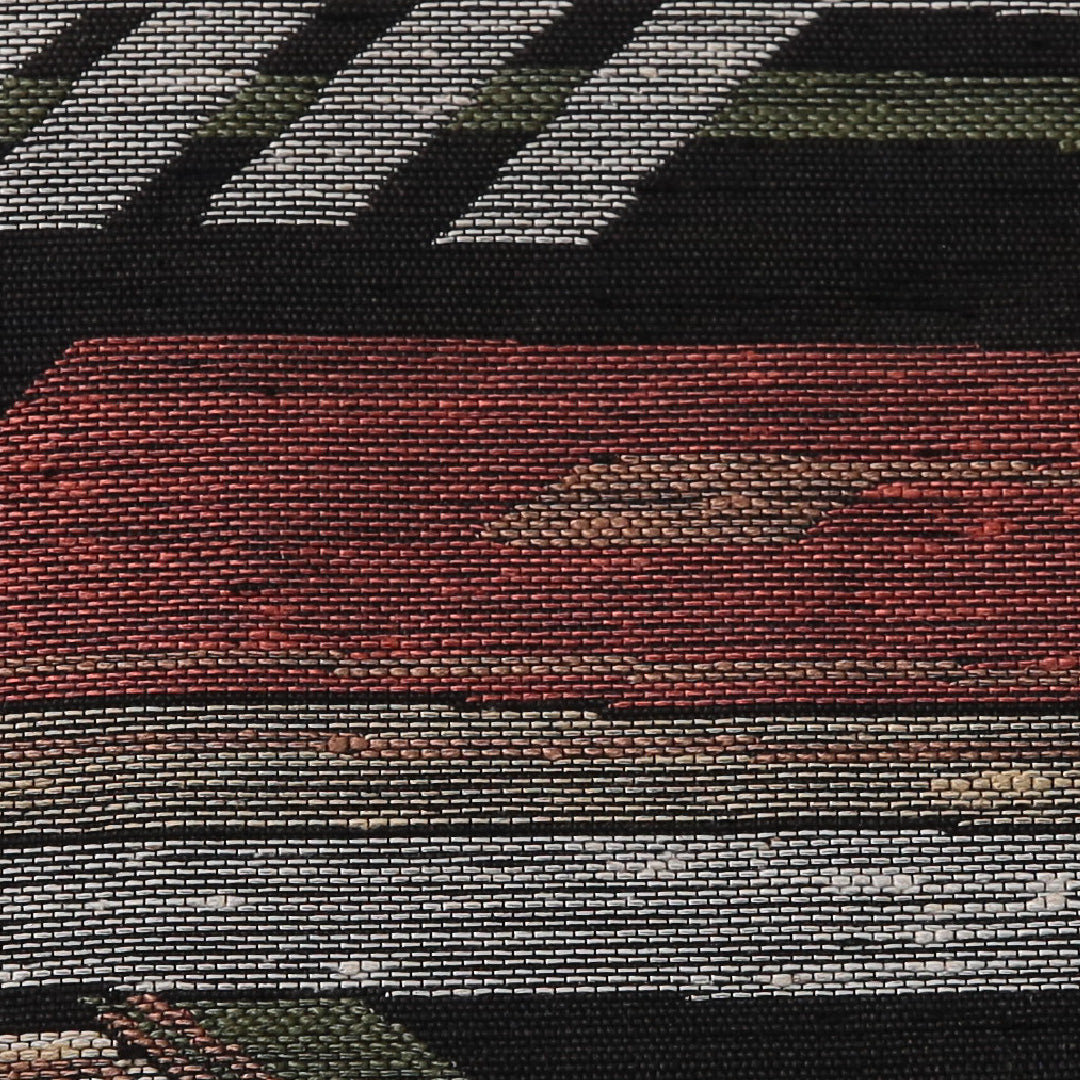 八寸名古屋帯(紬) 帯丈360cm カジュアル 名古屋仕立て 六通 帯芯なし Aランク 正絹 創作柄 黒系 1224-03504