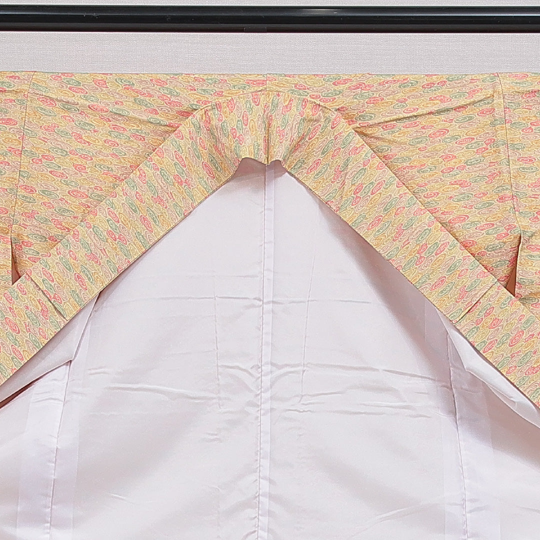 洗える着物 紬 袷 身丈163cm 裄丈66cm ポリエステル Sランク カジュアル 広衿 Lサイズ 染め紬 渦巻 多色系 RP 1223-16055