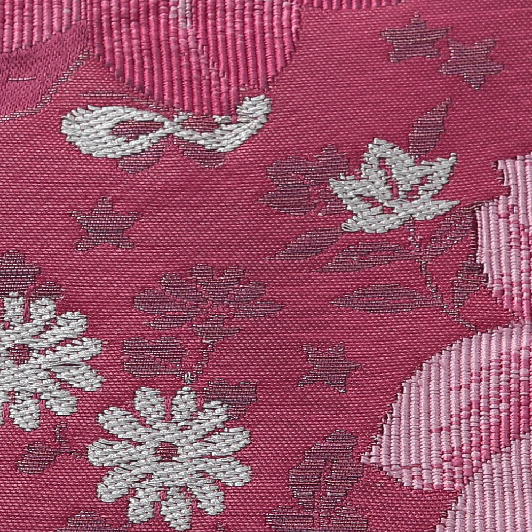 八寸名古屋帯 帯丈351cm カジュアル 名古屋仕立て ポイント柄 Cランク 正絹 花柄 ピンク系 1224-03429
