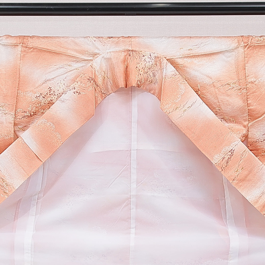 小紋 洗える着物 袷 身丈161cm 裄丈62cm ポリエステル Sランク Lサイズ 広衿 インフォーマル 菊 朱系 1215-15812