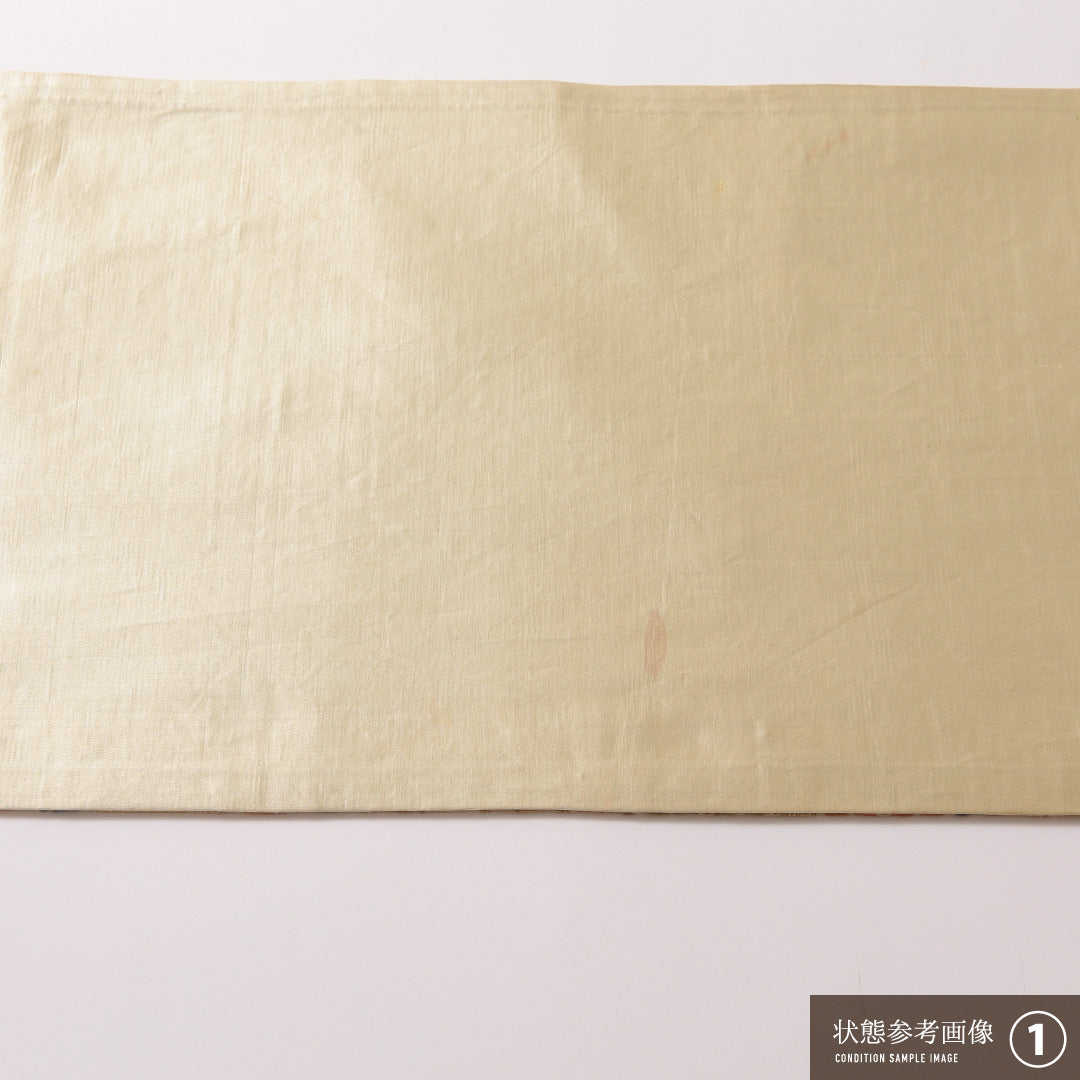 袋帯 帯丈400cm 正絹 六通 セミフォーマル 花菱亀甲 芝草 茶系 黄系 1243-01868
