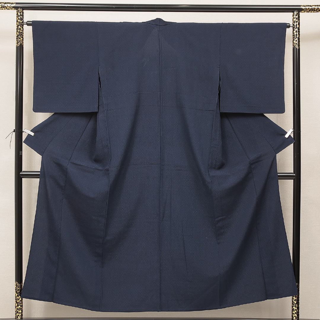 色無地(お召) 単衣 身丈151cm 裄丈64cm 正絹 Cランク Sサイズ 広衿 インフォーマル 無地 紺系 1214-16913