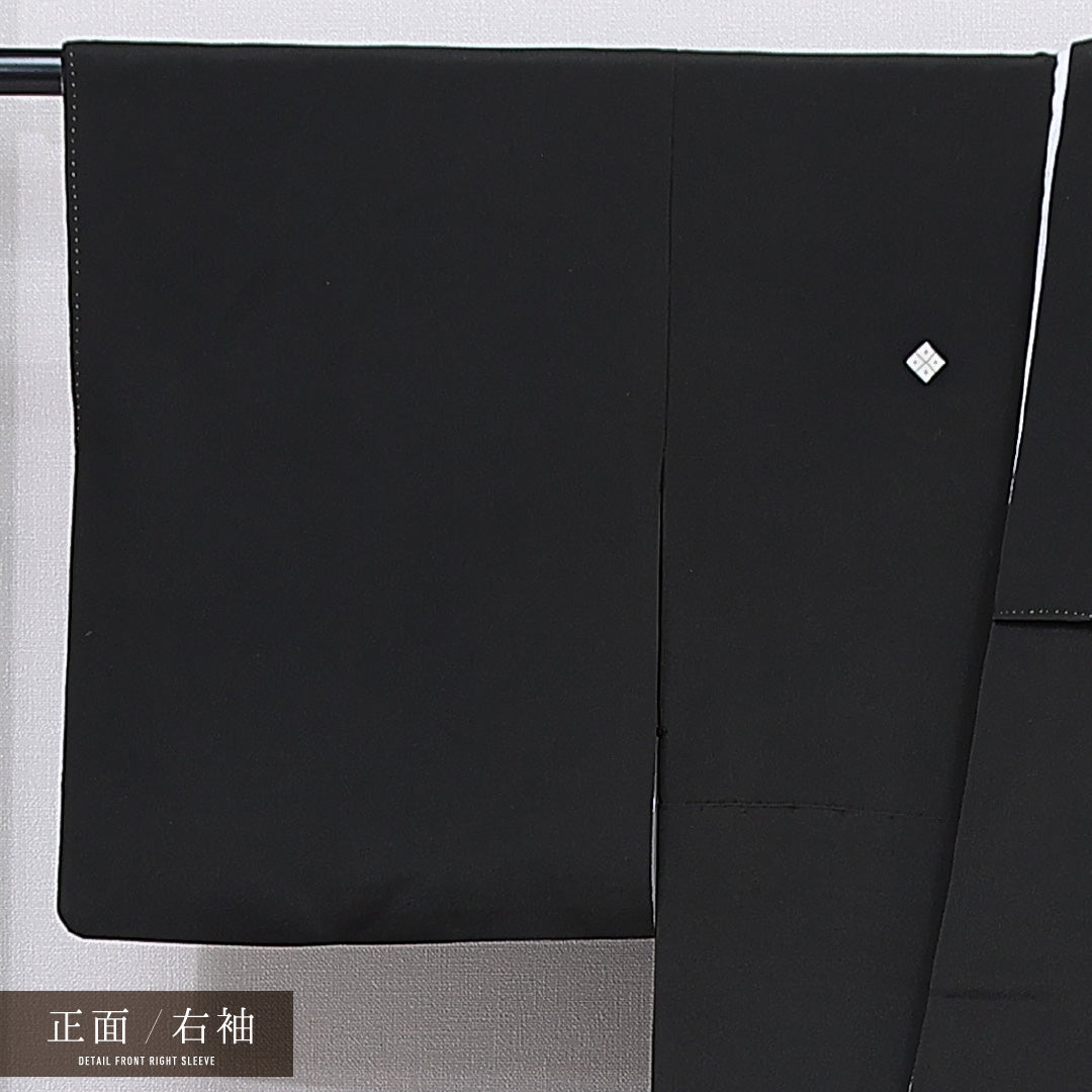 黒留袖 袷 身丈157cm 裄丈62cm 五つ紋 四ツ目菱 フォーマル Cランク Mサイズ 正絹 比翼仕立て 広衿 雉 松 1211-F0765