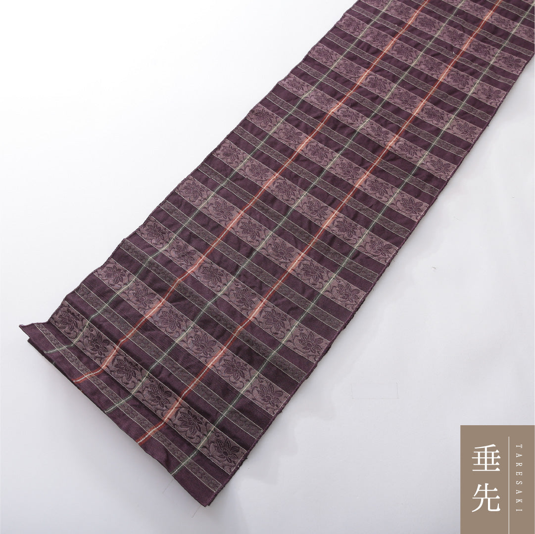 八寸名古屋帯 帯丈306cm カジュアル 開き仕立て 全通 Aランク 正絹 ふくれ織 唐華 紫系 1224-03921