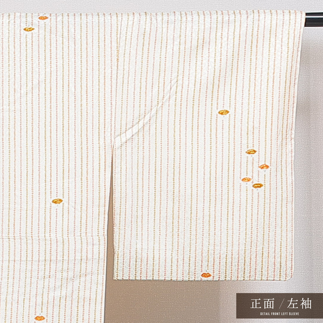 小紋 袷 身丈158cm 裄丈64cm 正絹 Sランク インフォーマル 広衿 Mサイズ 扇 鹿の子柄 クリーム系 RP 1221-16079