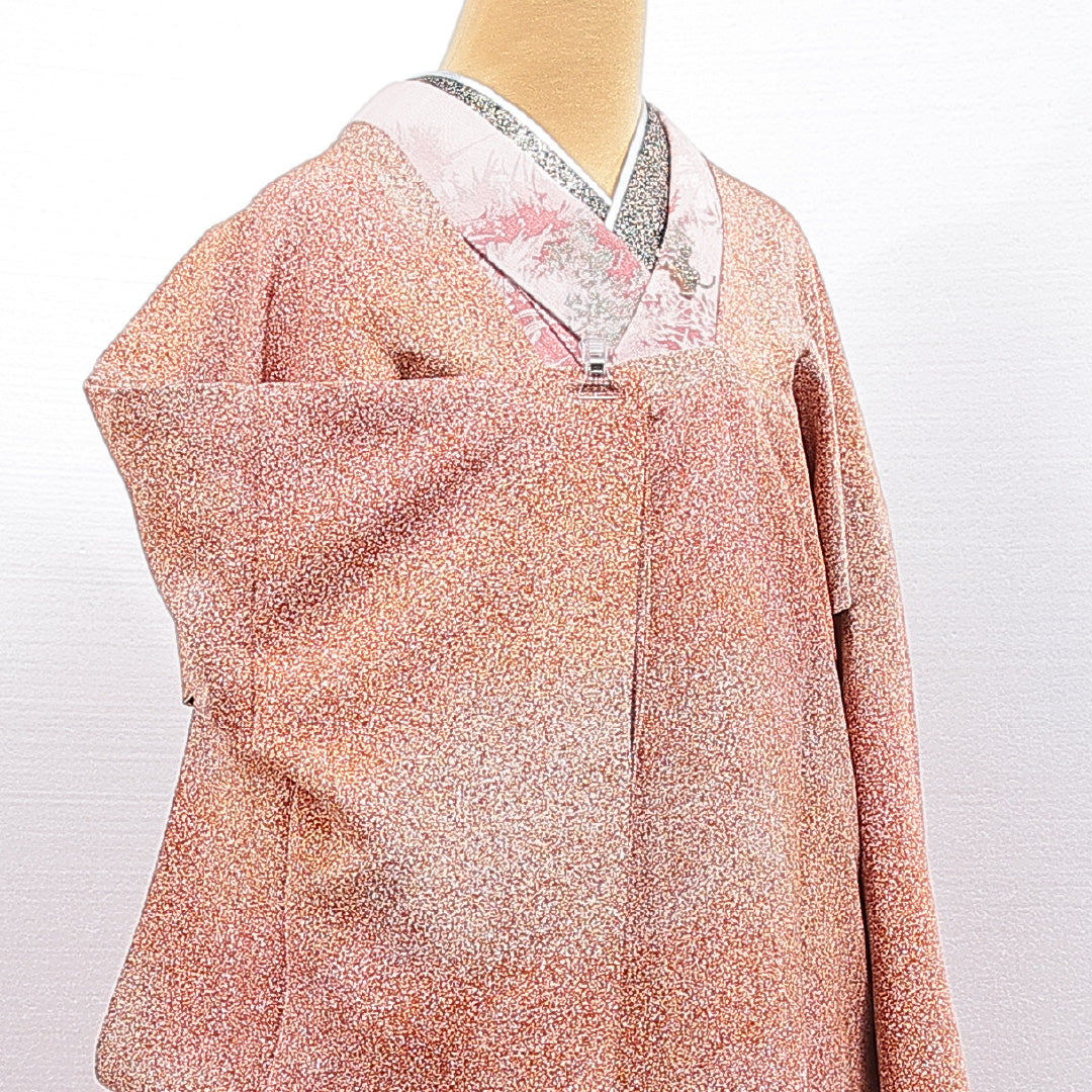 道行コート 袷 身丈90cm 裄丈65cm 正絹 Sランク セミフォーマル Mサイズ たたき染め ポケットあり 抽象柄 朱系 RP 1237-16852