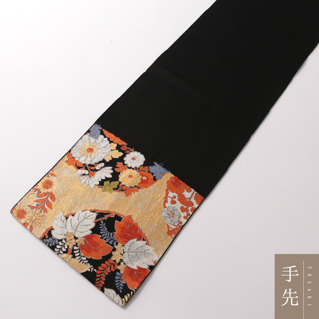 アンティーク 袋帯 帯丈400cm 六通 Bランク 正絹 菊 桐 金系 1223-01871