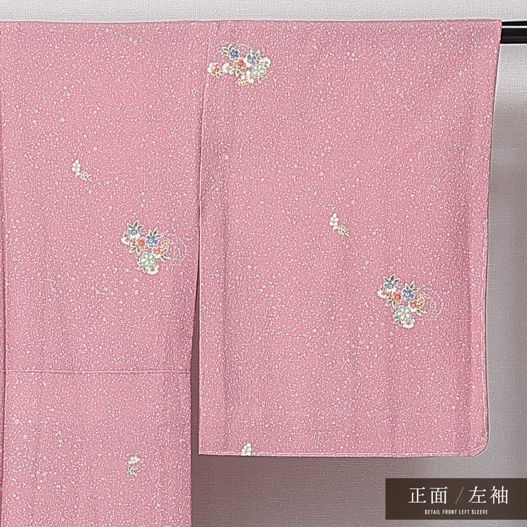 小紋 単衣 身丈160cm 裄丈63cm 正絹 Sランク インフォーマル 広衿 Lサイズ たたき染め 桜 ピンク系 RP 1221-15012