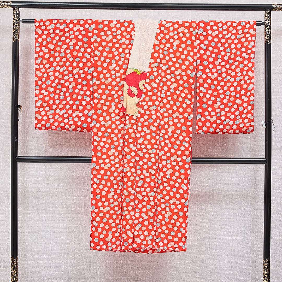 アンティーク 長襦袢 無双袖 身丈130cm 裄丈63cm 正絹 Bランク Lサイズ 桜 赤系 RP 1239-16669