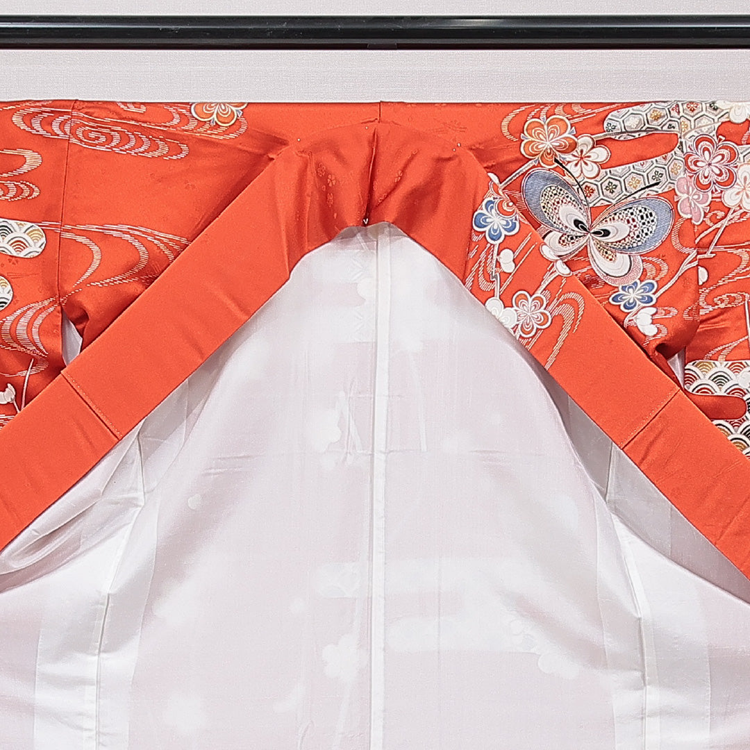 振袖 袷 身丈165cm 裄丈66cm フォーマル Sランク XLサイズ 正絹 広衿 蝶 亀甲 菊 1213-F0730