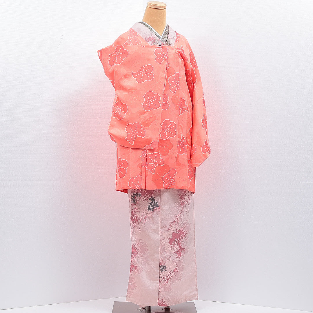 道行コート 袷 身丈87cm 裄丈64cm 正絹 Sランク Mサイズ セミフォーマル ポケットあり 梅 ピンク系 1263-16864