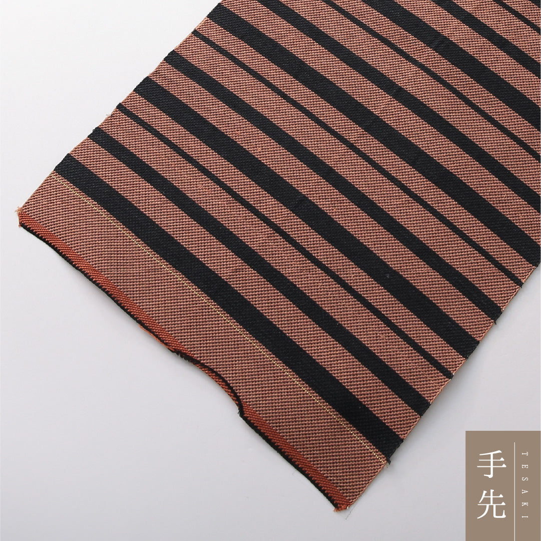 八寸名古屋帯 帯丈340cm カジュアル 開き仕立て 全通 未仕立て Sランク 正絹 博多織 縞 朱系 1224-03821
