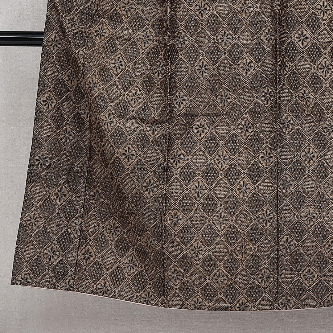 アンティーク 紬 袷 身丈146cm 裄丈60cm 正絹 紬ランク XSサイズ バチ衿 菱 グレー系 茶系 1216-14361